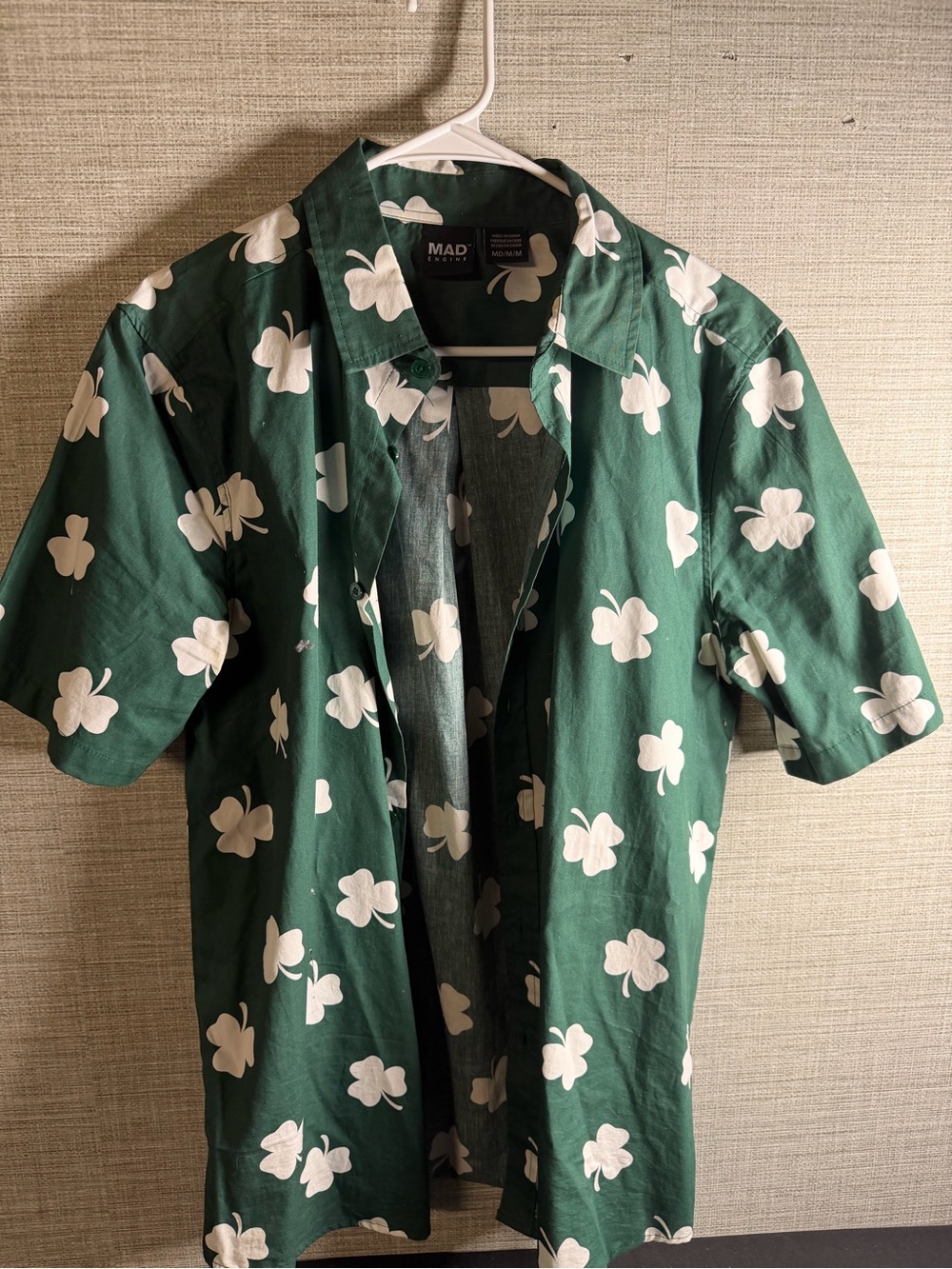 MAD Engine Dark Green Short-Sleeve Floral Button-Up Shirt